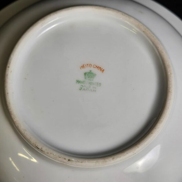 Vintage Meito China Hand Painted Lusterware Bowl Japan Blue Rim Floral 8" - Picture 10 of 14